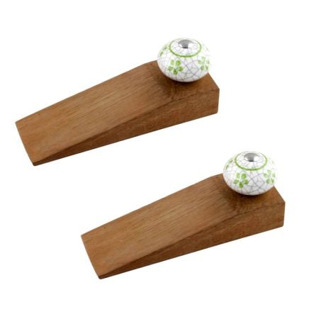 2 Pieces Lime Floral Crackle Ceramic Wooden Door Stopper